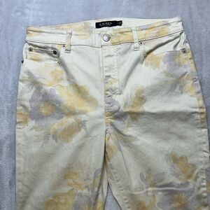 Lauren Ralph Lauren Jeans Womens 12 Yellow Floral Print Denim High Rise Mom